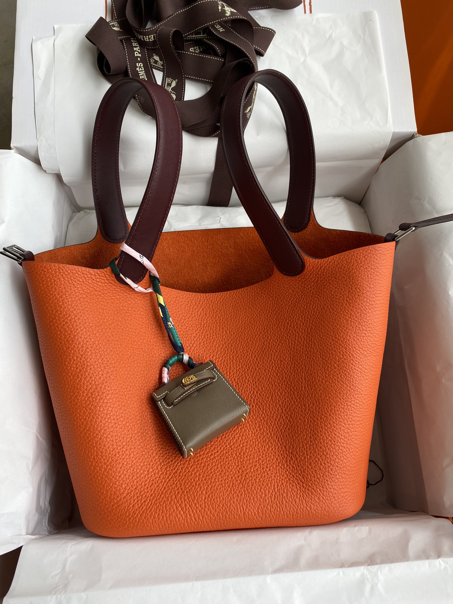 Hermes Picotin Lock 22 Bag In Orange/Bordeaux Clemence Leather